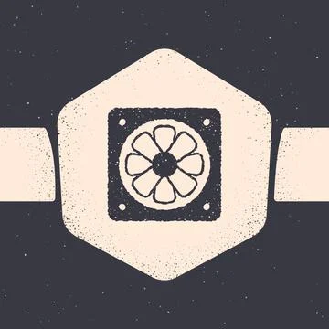 Grunge Computer cooler icon isolated on grey background. PC hardware fan 스톡 일러스트