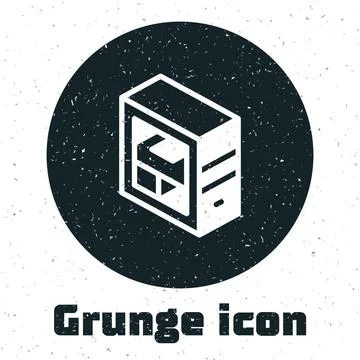 Grunge Computer icon isolated on white background. PC component sign. Monochrome Stock Illustration