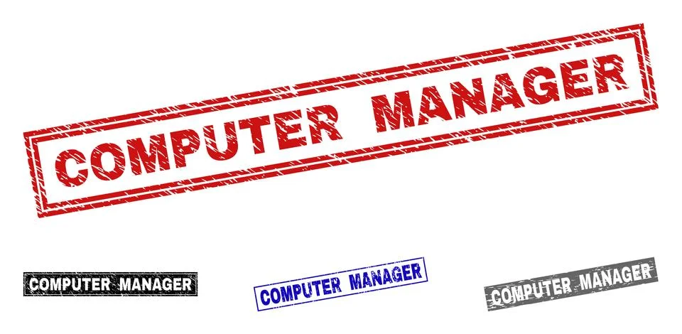 Grunge COMPUTER MANAGER Scratched Rectangle Stamps Stock Illustration