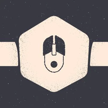 Grunge Computer mouse icon isolated on grey background. Optical with wheel .. Stock Illustration