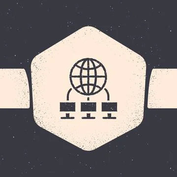 Grunge Computer network icon isolated on grey background. Laptop network. Int 스톡 일러스트