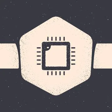 Grunge Computer processor with microcircuits CPU icon isolated on grey イラスト素材