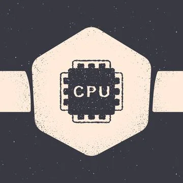 Grunge Computer processor with microcircuits CPU icon isolated on grey イラスト素材