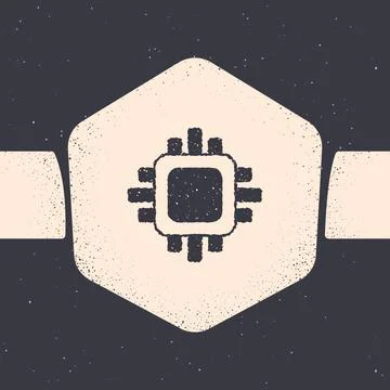 Grunge Computer processor with microcircuits CPU icon isolated on grey イラスト素材
