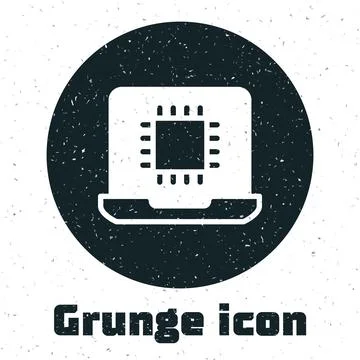 Grunge Computer processor with microcircuits CPU icon isolated on white イラスト素材