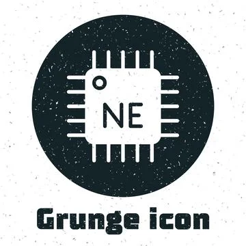 Grunge Computer processor with microcircuits CPU icon isolated on white Stock Illustration