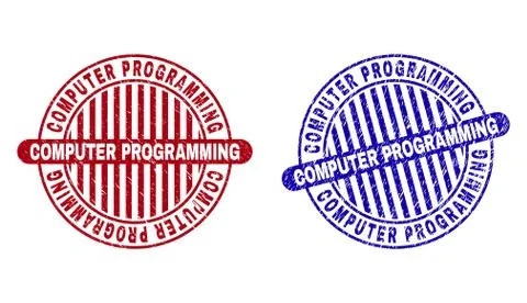 Grunge COMPUTER PROGRAMMING Scratched Round Stamp Seals Stock Illustration