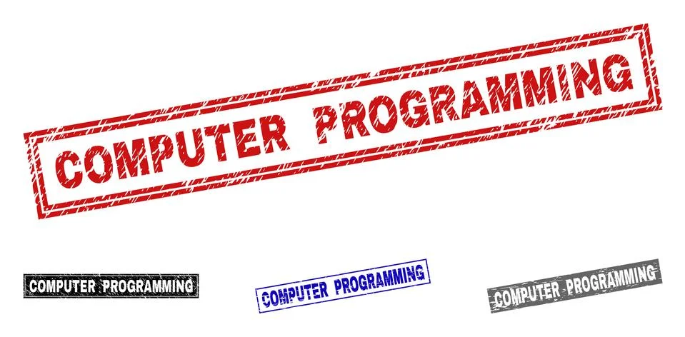 Grunge COMPUTER PROGRAMMING Textured Rectangle Stamps Stock Illustration