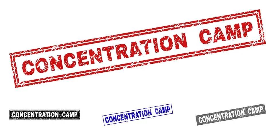Grunge CONCENTRATION CAMP Scratched Rectangle Watermarks Stock Illustration