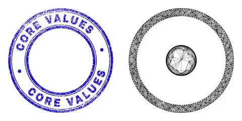 Grunge Core Values Stamp and Net Irregular Mesh Circle Center Icon Illustrazione stock
