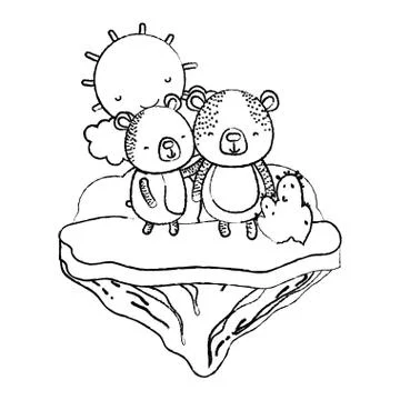 Grunge couple bear animal in the float island Ilustración de archivo