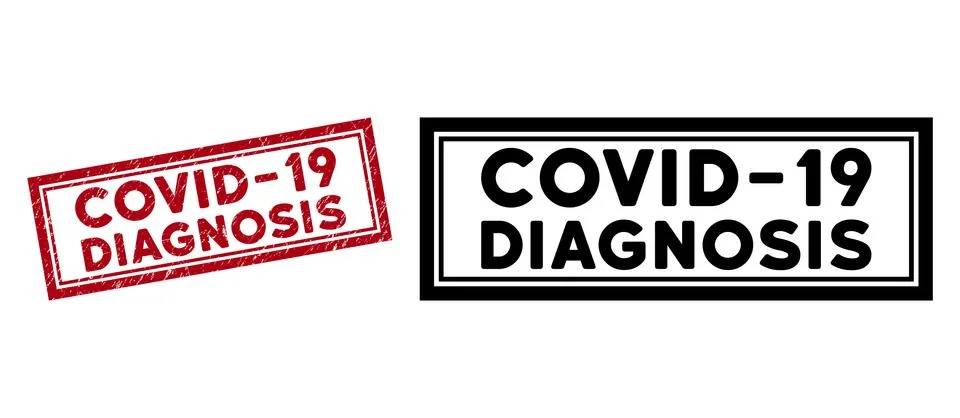 Grunge Covid-19 Diagnosis Rectangular Frame Stamp Seal Stock Illustration