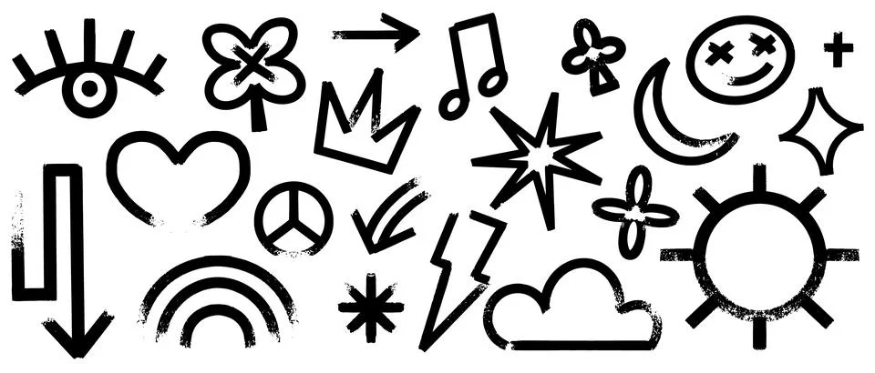 Grunge crayon kids scribble elements. Hand drawn colourful doodles with eye Illustrazione stock