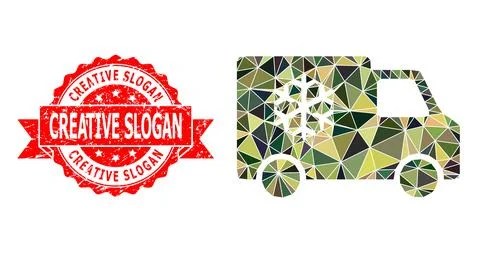 Grunge Creative Slogan Stamp Seal and Refrigerator Car Polygonal Mocaic Military Stock Illustration