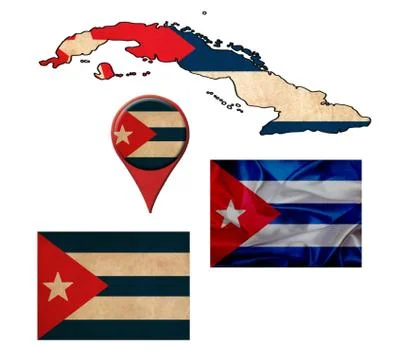 Grunge cuba flag, map and map pointers Illustrazione stock
