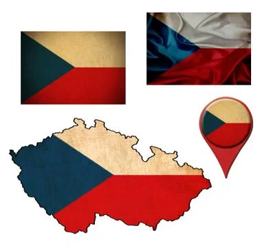Grunge czech republic flag, map and map pointers Stock Illustration