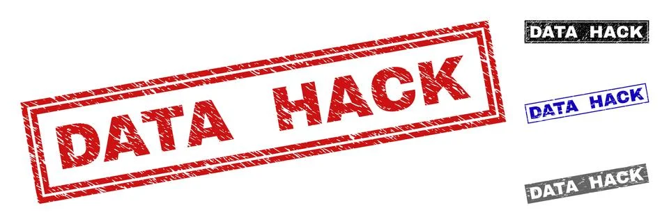 Grunge DATA HACK Scratched Rectangle Stamps 스톡 일러스트
