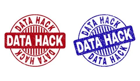 Grunge DATA HACK Textured Round Stamps Stock Illustration