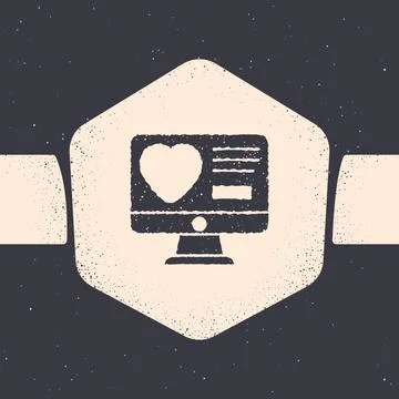 Grunge Dating app online computer concept icon isolated on grey background Stock Illustration