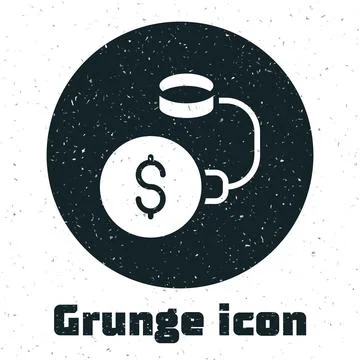 Grunge Debt ball chained to dollar coin icon isolated on white background. Big Stock Illustration