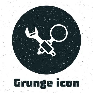 Grunge Debugging icon isolated on white background. Debugging tool. Magnifying イラスト素材