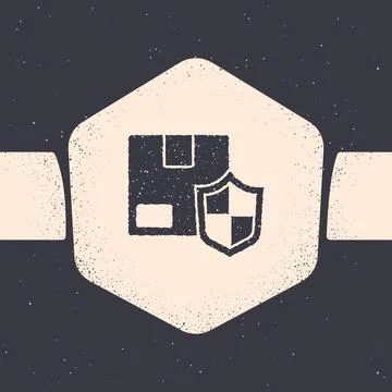 Grunge Delivery security with shield icon isolated on grey background. Delivery Stock Illustration