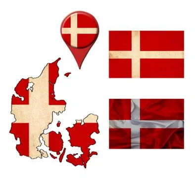 Grunge denmark flag, map and map pointers Stock Illustration