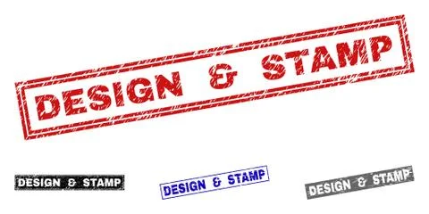 Grunge DESIGN &amp; STAMP Scratched Rectangle Stamp Seals 스톡 일러스트