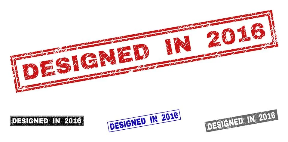 Grunge DESIGNED IN 2016 Scratched Rectangle Stamps Stock Illustration