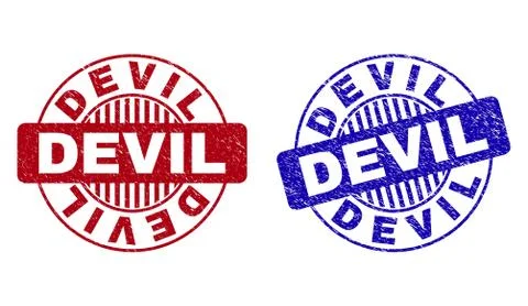 Grunge DEVIL Textured Round Stamp Seals Stock Illustration