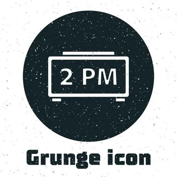 Grunge Digital alarm clock icon isolated on white background. Electronic watc Stock Illustration
