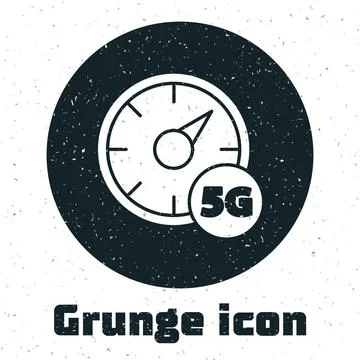 Grunge Digital speed meter concept with 5G icon isolated on white background イラスト素材