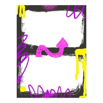 Grunge diptych frame template with fuchsia and yellow arrow and aerosol paint Stock Illustration