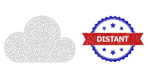Grunge Distant Round Rosette Bicolor Seal Stamp and Mesh Wireframe Cloud Illustrazione stock