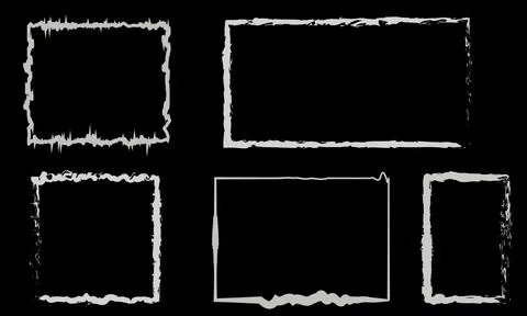Grunge Distressed Frame Borders Set on Black Background Illustrazione stock