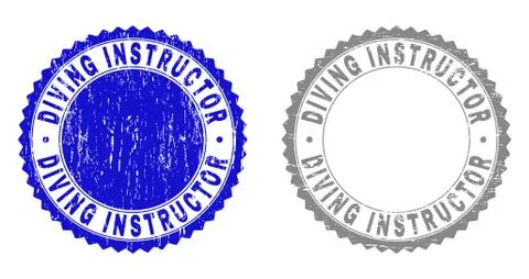 Grunge DIVING INSTRUCTOR Scratched Stamp Seals イラスト素材