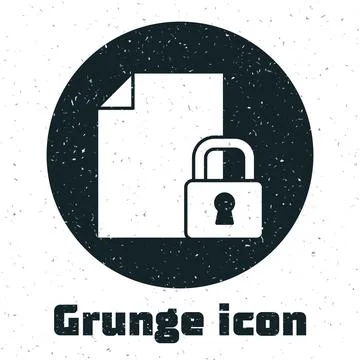 Grunge Document and lock icon isolated on white background. File format and 스톡 일러스트