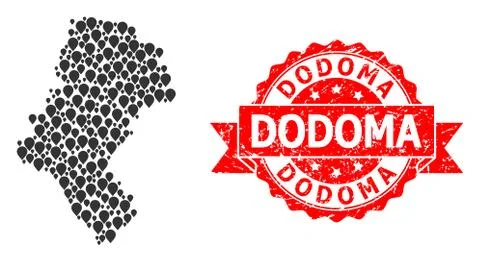 Grunge Dodoma Stamp and Pointer Mosaic Map of Silesia Province Stock Illustration