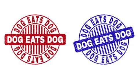 Grunge DOG EATS DOG Textured Round Stamps Stock Illustration