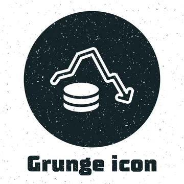 Grunge Dollar rate decrease icon isolated on white background. Cost reduction Stock Illustration