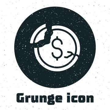 Grunge Dollar rate decrease icon isolated on white background. Cost reduction 库存插图