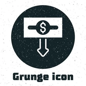 Grunge Dollar rate decrease icon isolated on white background. Cost reduction Stockillustratie