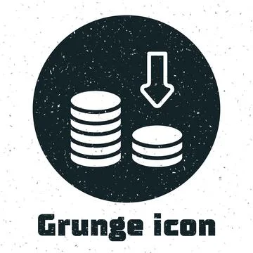 Grunge Dollar rate decrease icon isolated on white background. Cost reducti.. 库存插图
