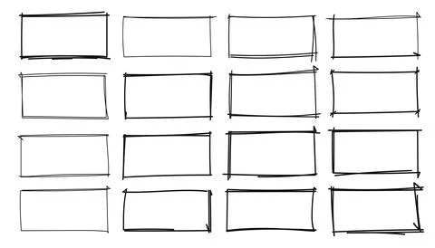 Grunge Doodle Rectangle Frames Glyph Style Vector Stock Illustration