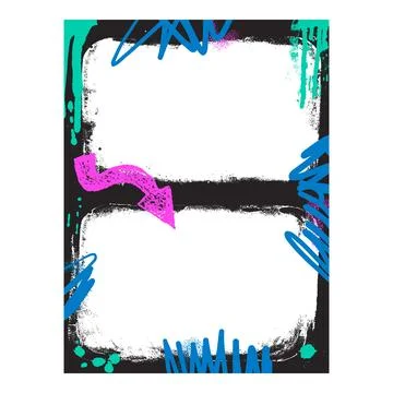 Grunge double photo frame template with crayon and brush blue and green arrow Illustrazione stock