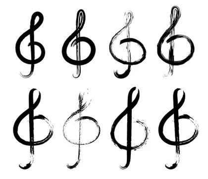 Grunge drawing black clef with brushwork. Isolated sketch of a musical note Stock Illustration