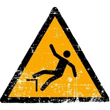 Grunge drop fall hazard warning sign worn scratched ISO 7010 W008 symbol Stock Illustration