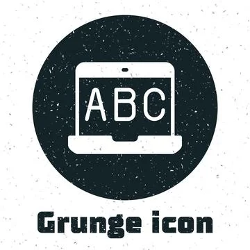 Grunge E-learning of different foreign languages icon isolated on white Stock Illustration