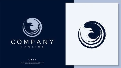 Grunge eagle bird logo design template. Circle hawk logo vector. Stock Illustration