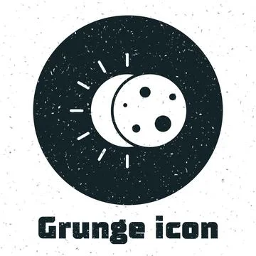 Grunge Eclipse of the sun icon isolated on white background. Total sonar eclipse Ilustração Stock